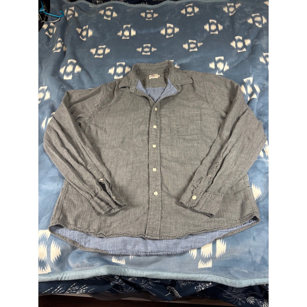 Faherty Brand Mens Grey Herringbone Long Sleeve Button Down Shirt Large